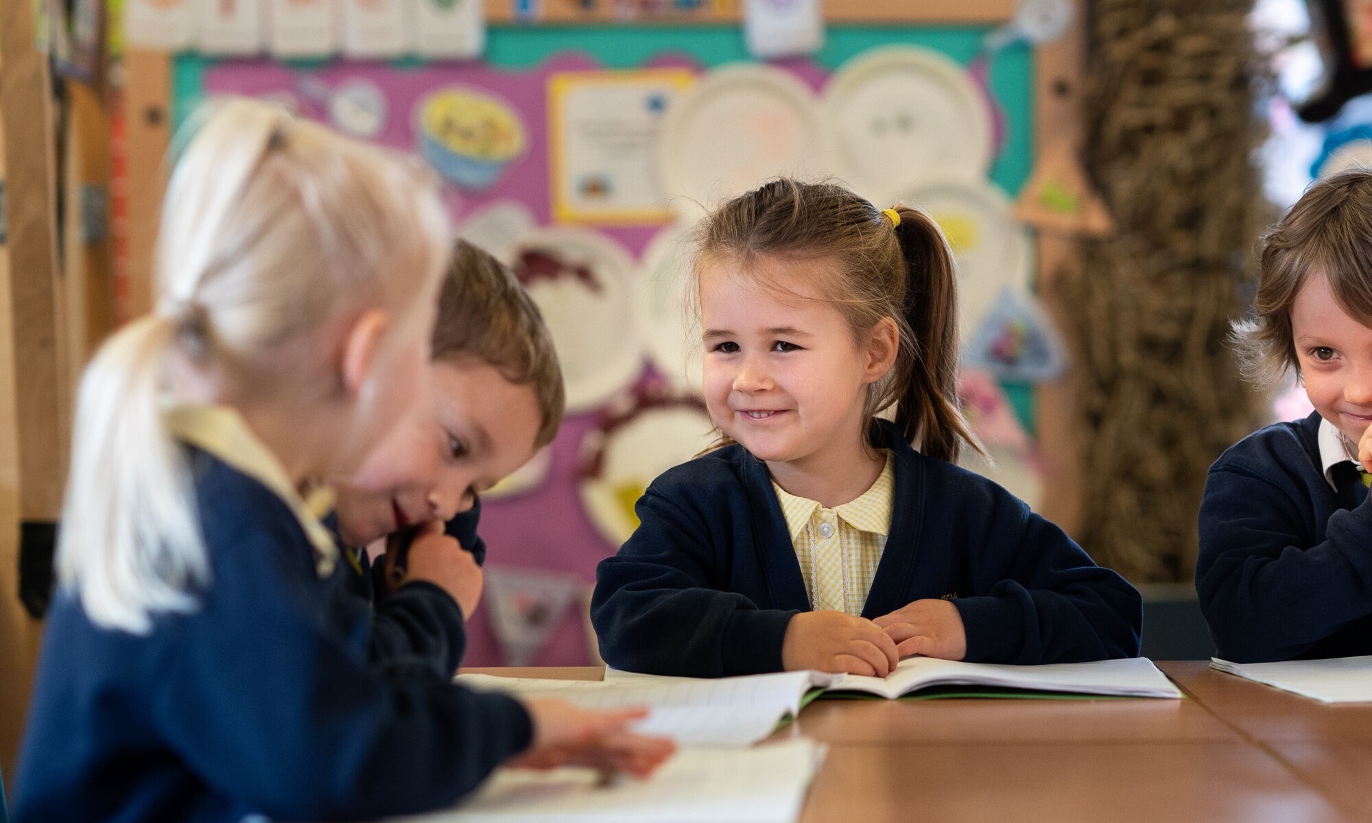 Pluckley CE Primary pupils discussing an exercise